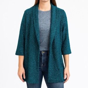 Slinky Brand Cardigan Women Open Front Textured Knit Casual‎ Teal Black XL